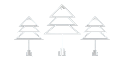 Three minimalist, geometric tree illustrations with triangular shapes and rectangular bases are shown on a plain white background.
